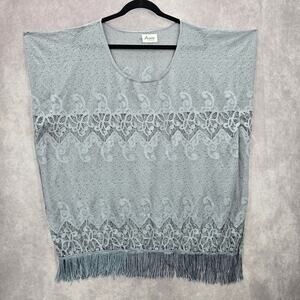 Arianna by Howards‎ Gray Lace Fringe Boho Beach Swim Cover Up Duster Kimono XL